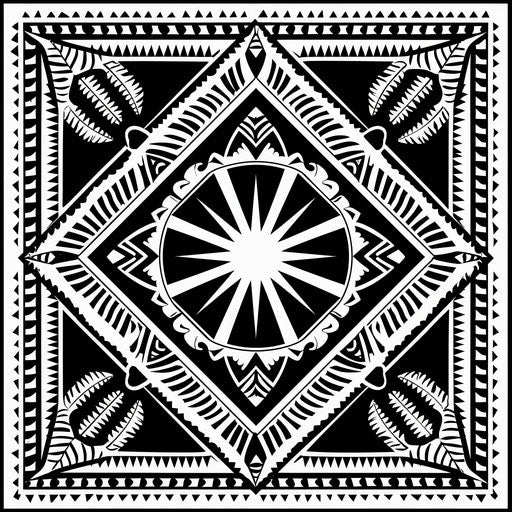 Vector illustration of Hawaiian tribal motifs, detailed monochrome style