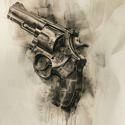 Detective's gun in black and gray under spotlight