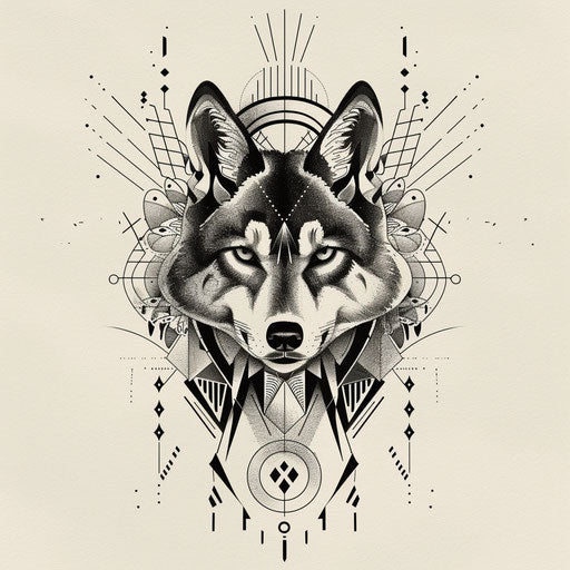 Flat tattoo sketch inspired by Art Deco with elegant geometric backdrops