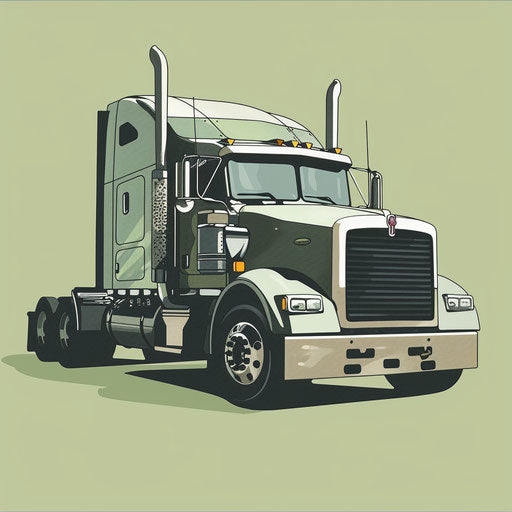 Realistic semi truck clipart on flat muted olive background
