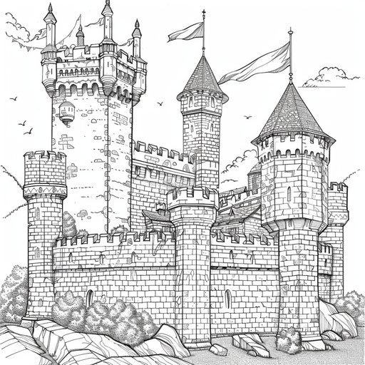 Medieval castle with towers and flags