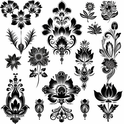 Russian folk patterns in black and white