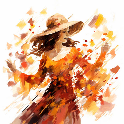 Cheerful autumn illustration in the style of Impressionistic Art, on white background