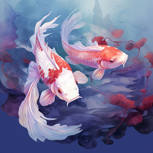 Two koi fish with blue background, concert poster style