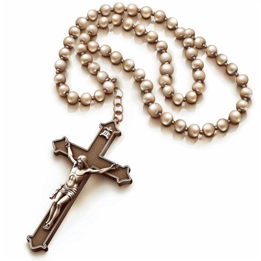 Realistic rosary clipart on a flat white background