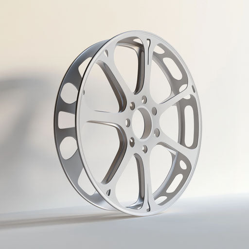 3D film reel on flat white background, isolated clipart