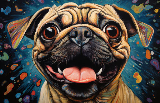 A comedic pug with exaggerated features in dark style