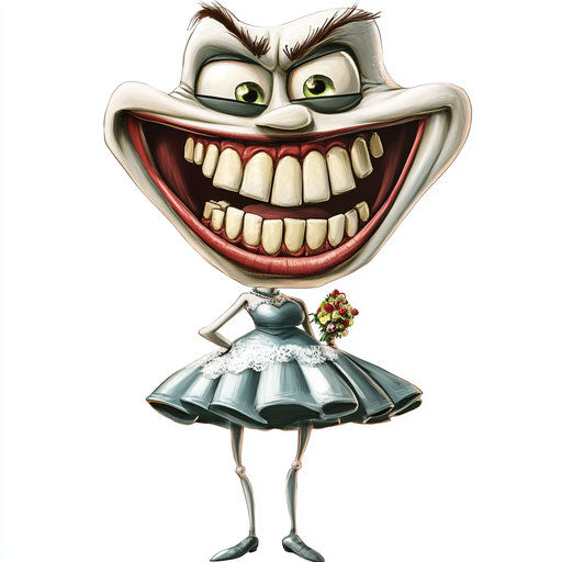 Humorous caricature of a wedding bells with human characteristics