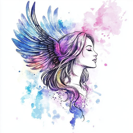 Angel neck tattoo with watercolor effect