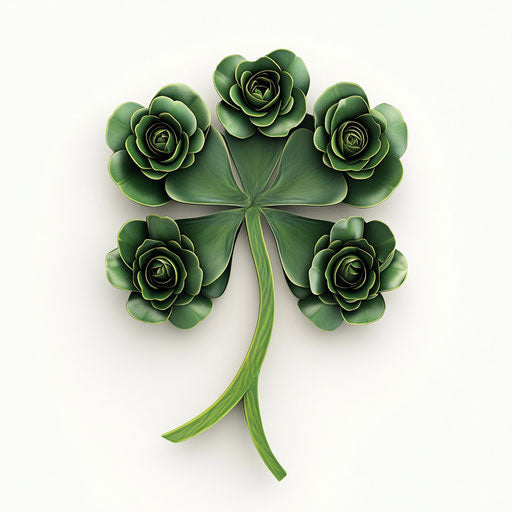 3D shamrock of green roses on white background