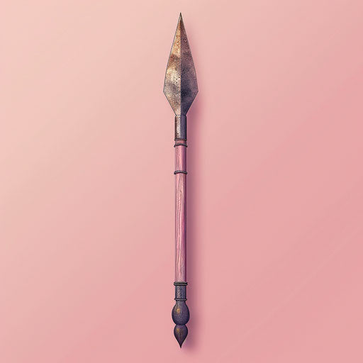 A flat, dusky rose background showcases a realistic spear clipart