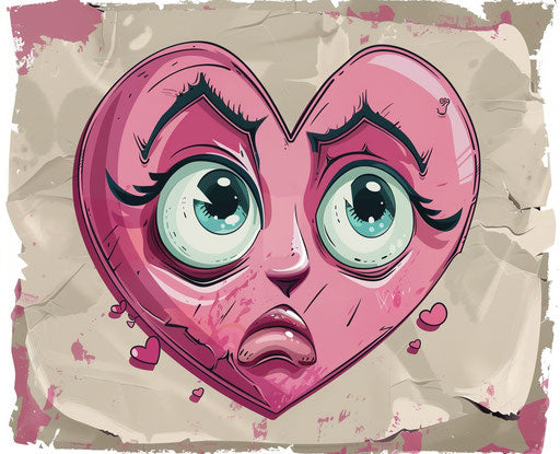 Sad pink heart with heart shaped cutout