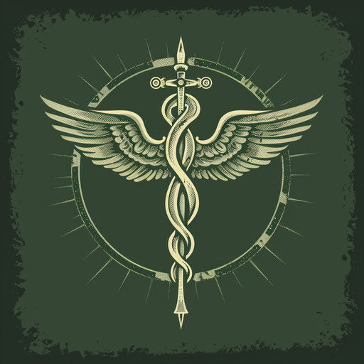 Classic doctor logo with caduceus symbol on deep green background