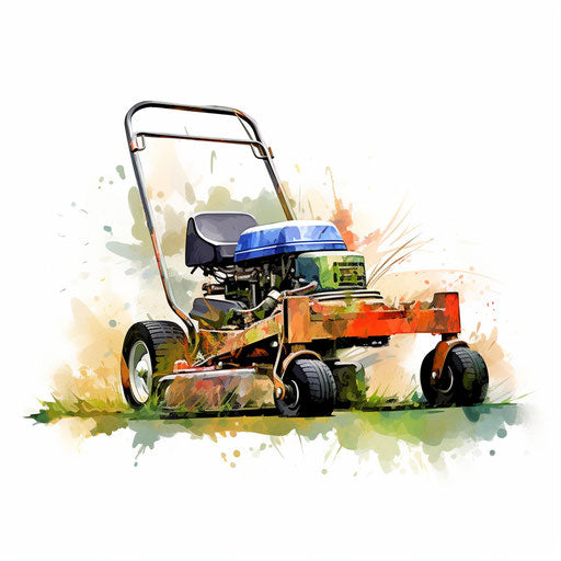 Impressionistic illustration of lawn mower clip art, on white background
