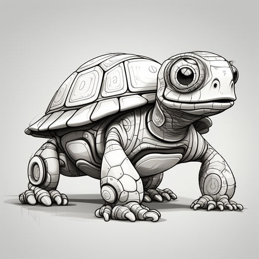 Black and white cartoon turtle drawing in daz3d style