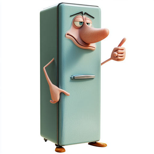 Humorous caricature of a refrigerator with human characteristics