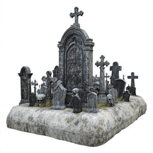 3D graveyard in realistic style on white background, isolated clipart