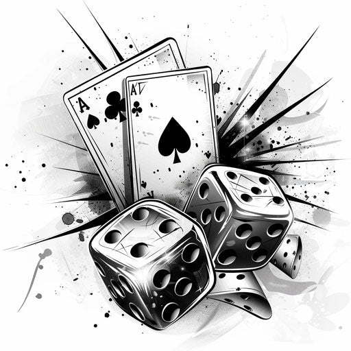 Artistic gangster tattoo with dice and cards