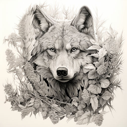 Wolf with trees in a coloring page