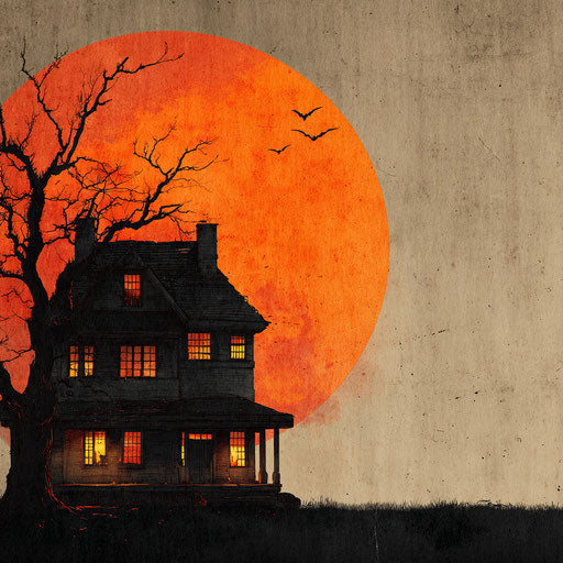 Eerie House Under a Glowing Orange Moon