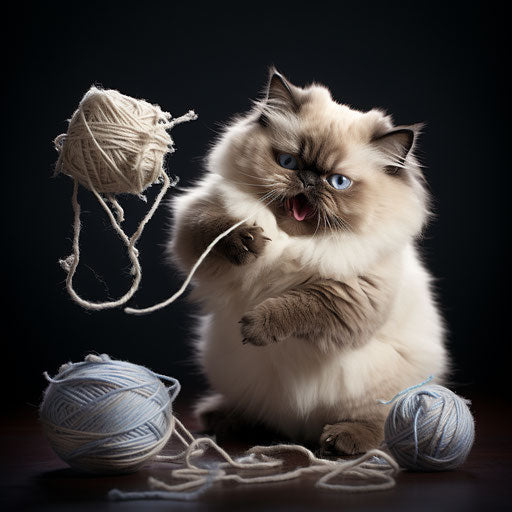Himalayan cat playing with yarn