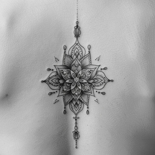 Elegant mandala tattoo design in black ink on white background