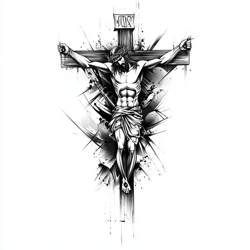 Religious tattoo for men with crucifixion scene