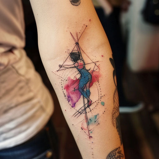 Artistic flat tattoo sketch of a tightrope walker
