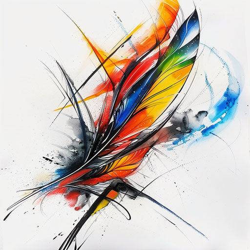 Modern abstract feather, sharp angles, bold colors