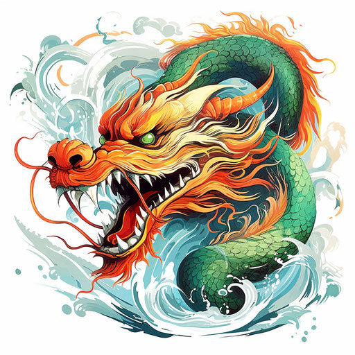 Chinese dragon clipart in the style of Oil painting, on a white background