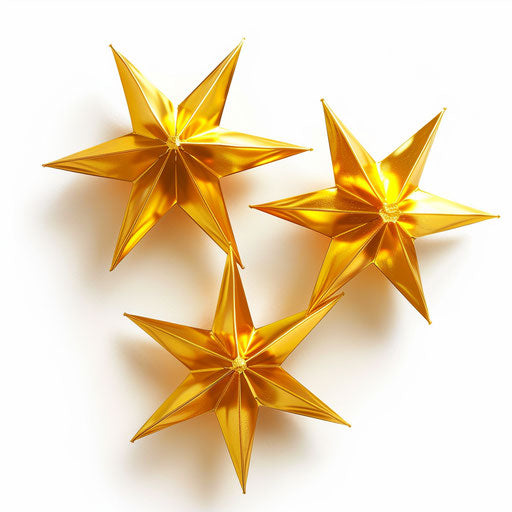 Three golden yellow stars on white background