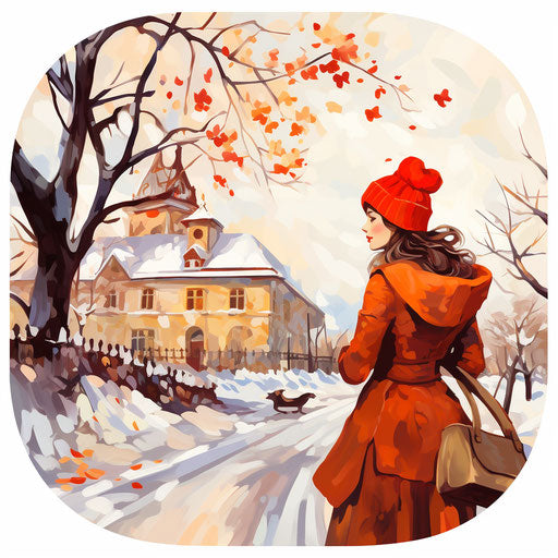 February clipart in the style of oil painting, on white background