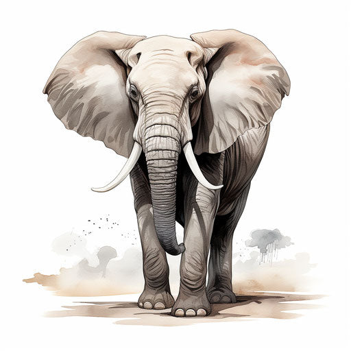 Elephant clipart in the style of Chiaroscuro Art, on a white background