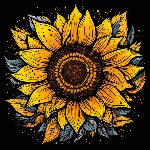 Yellow sunflower icon in artistic doodles style