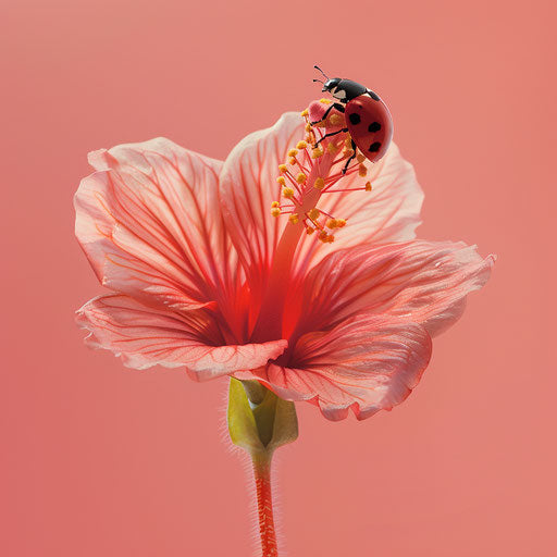 Ladybug on a bright flower, in the style of Elke Vogelsang