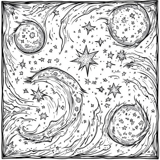 Galaxy with mystical constellations, Mindy Sommers style, coloring page