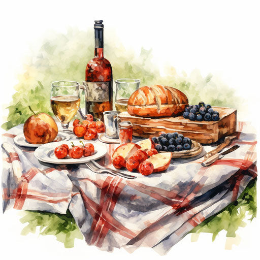 Impressionistic Art of a picnic on white background