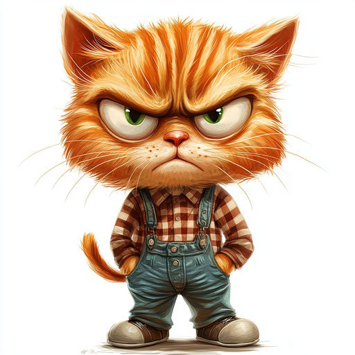 Humorous caricature of a cat with human characteristics