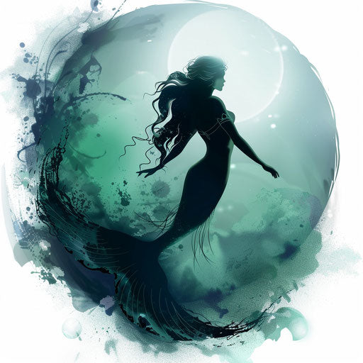 Mystical tattoo sketch of a mermaid silhouette against the sea