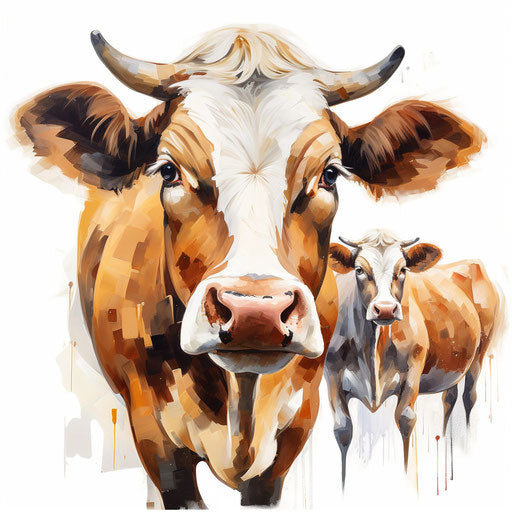 Cow clipart in the style of Oil painting, on a white background