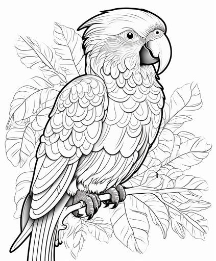 Coloring page parrot bird Rhode Island, native Australian motifs style, gold cyan, richard scarry, monochromatic shadows, jean metzinger, delicate coloring