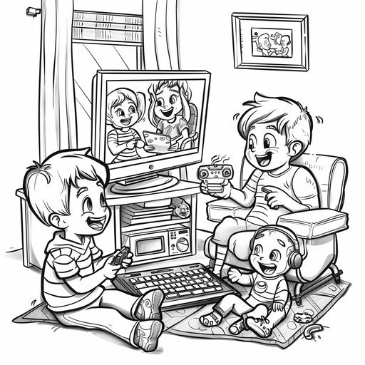 A playful scene of a family video chatting