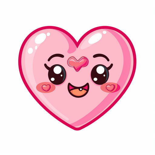 Cute pink heart, kawaii vector illustration with eyes and mouth