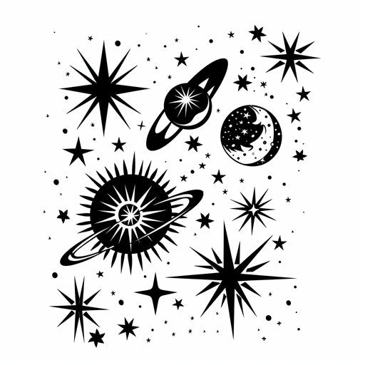 Flat celestial tattoo sketch for dark arts tattoo