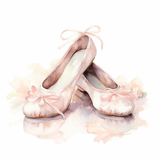 Ballet shoes illustration in the style of oil painting, on a white background