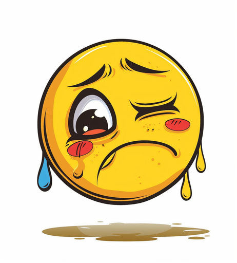 Yellow smiling face crying with tears, vector graphics