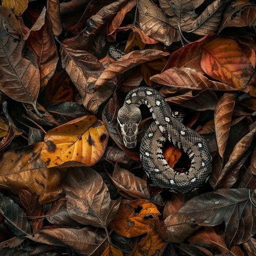 Camouflaged python among leaves