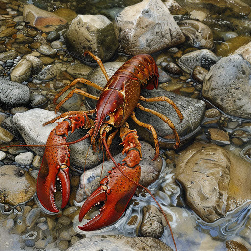 Crayfish on a rocky riverbed