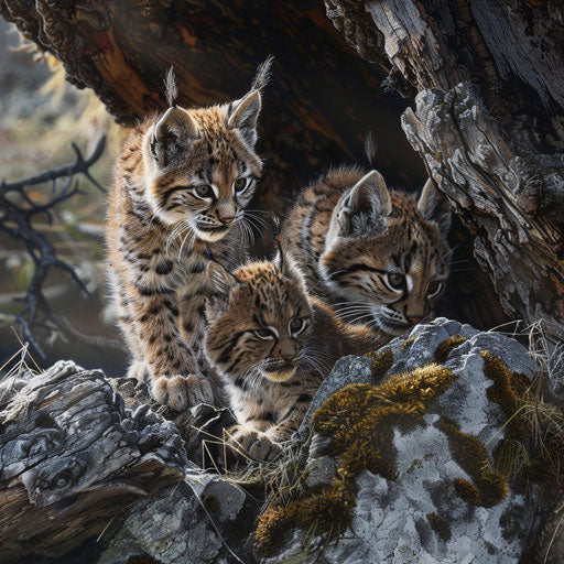 Playful exploration of lynx cubs, capturing their curiosity