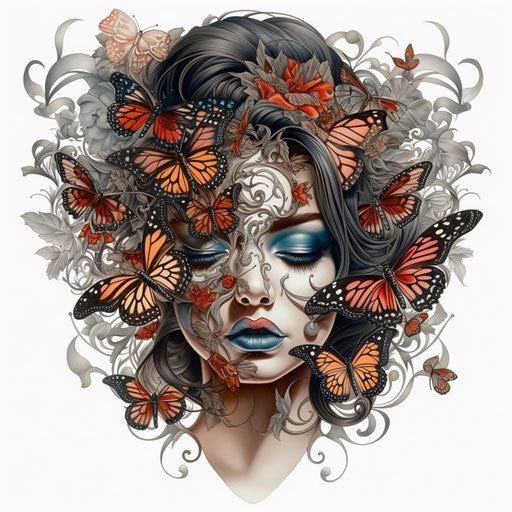 Traditional butterfly on canvas in the style of tattoo motifs